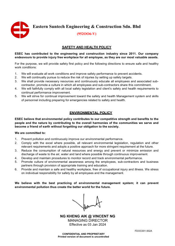 Safety Health Enviromental Policy